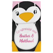 Petit Sac Cadeau Baby shower de pingouin rose (Devant)