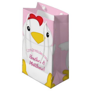 Petit Sac Cadeau Baby shower de poulet ferme rose