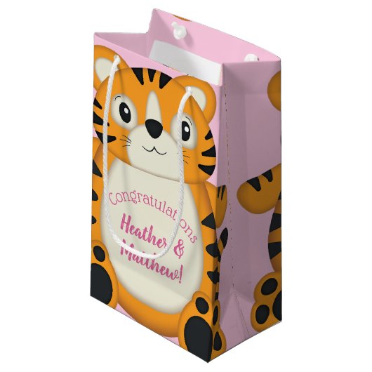Petit Sac Cadeau Baby shower de tigre rose (Devant Angle)