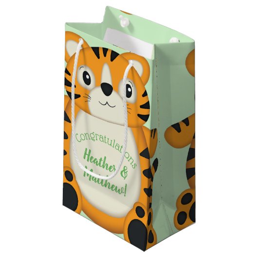 Petit Sac Cadeau Baby shower de tigre vert (Devant Angle)