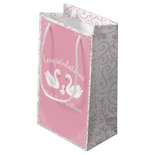 Petit Sac Cadeau Baby shower des cygnes roses pour filles