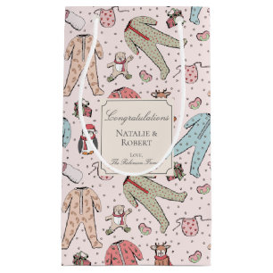 Petit Sac Cadeau Baby shower d'hiver rose mignon personnalisé