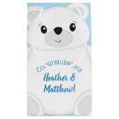 Petit Sac Cadeau Baby shower d'ours bleu polaire (Dos)