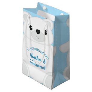 Petit Sac Cadeau Baby shower d'ours bleu polaire