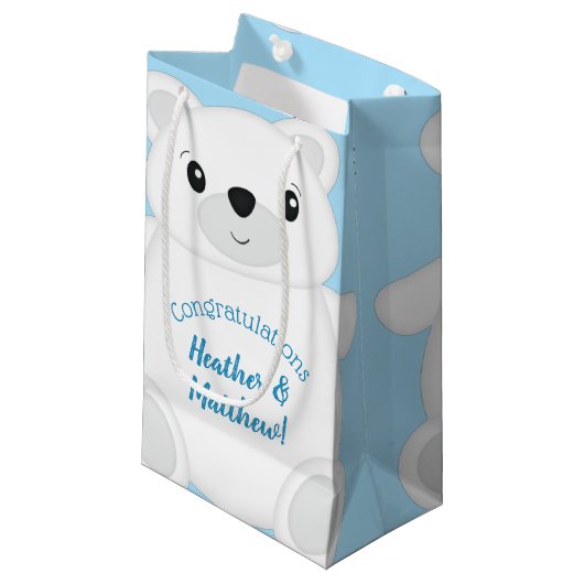 Petit Sac Cadeau Baby shower d'ours bleu polaire (Devant Angle)