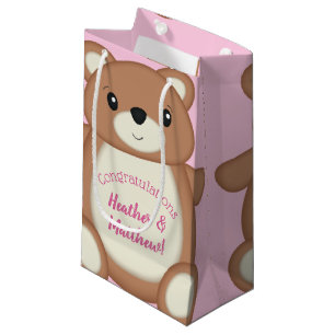 Petit Sac Cadeau Baby shower d'ours en peluche rose