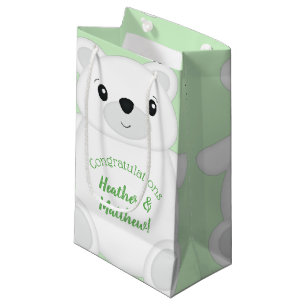 Petit Sac Cadeau Baby shower d'ours polaire vert
