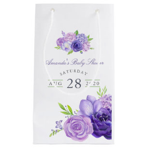 Petit Sac Cadeau Baby Shower Fleur Aquarelle Ultra Violet