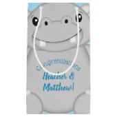 Petit Sac Cadeau Baby shower Hippo bleu (Devant)