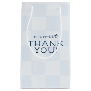 Petit Sac Cadeau Baby-Shower Moderne Bleu à Carreaux