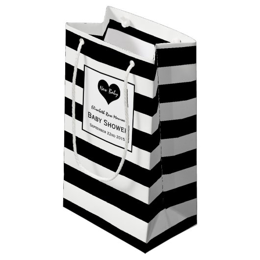 Petit Sac Cadeau Baby shower moderne chic noir & blanc (Devant Angle)