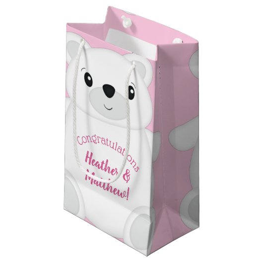Petit Sac Cadeau Baby shower Ours rose (Devant Angle)