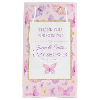 Petit Sac Cadeau Baby shower papillon rose et pourpre