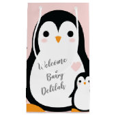 Petit Sac Cadeau Baby shower Pingouin mignon fille rose (Devant)