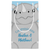 Petit Sac Cadeau Baby shower Rhino bleu (Devant)