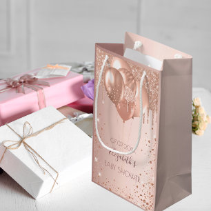 Petit Sac Cadeau Baby shower rose or rousse parties scintillant gou