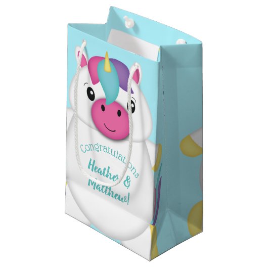 Petit Sac Cadeau Baby shower Unicorn Turquoise (Devant Angle)