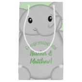 Petit Sac Cadeau Baby shower vert éléphant (Devant)