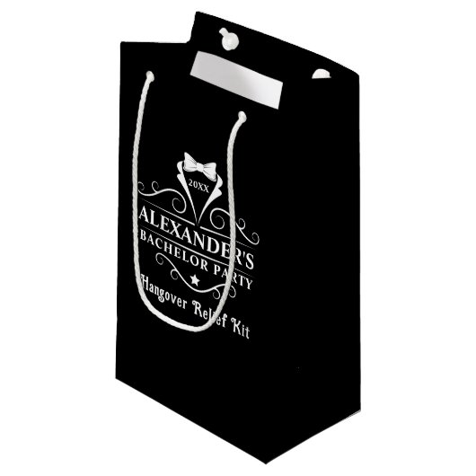 Petit Sac Cadeau Bachelor Party Tuxedo Cravate Hangover noir (Devant Angle)