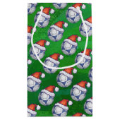 Petit Sac Cadeau Bal de soccer bleu et blanc sur vert (Dos)