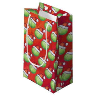 Petit Sac Cadeau Bal de tennis à Santa Hat Motif sur Rouge