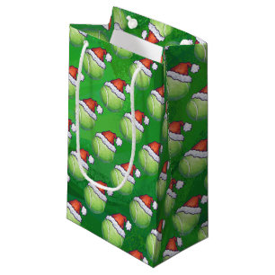 Petit Sac Cadeau Bal De Tennis Vert À Santa Hat Motif