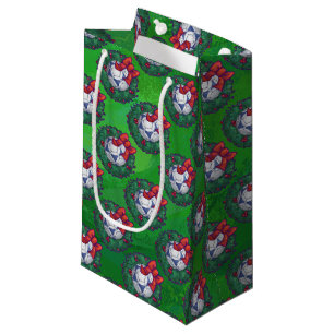 Petit Sac Cadeau Ball de football blanc et bleu sur vert