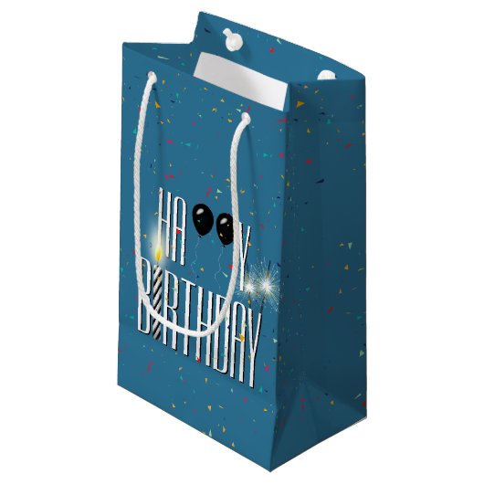 Petit Sac Cadeau Ballons d'anniversaire noirs et parklers (Devant Angle)