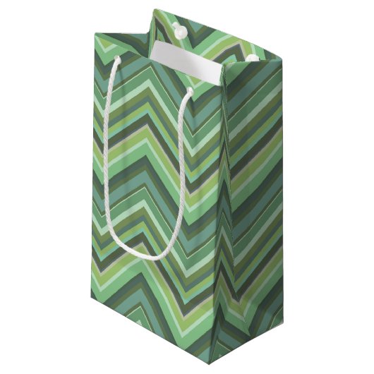 Petit Sac Cadeau Bandes de zigzag vert olive (Devant Angle)