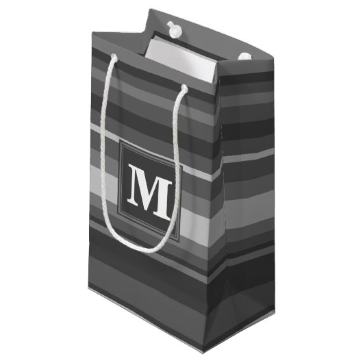 Petit Sac Cadeau Bandes gris monogramme (Devant Angle)