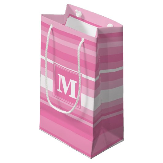 Petit Sac Cadeau Bandes rose monogramme (Devant Angle)
