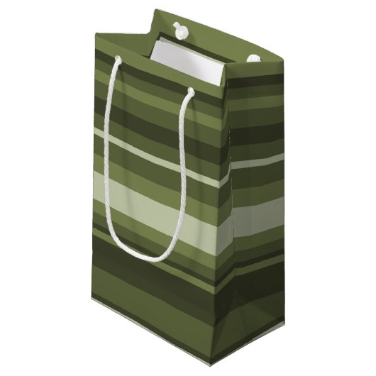 Petit Sac Cadeau Bandes vert olive (Devant Angle)