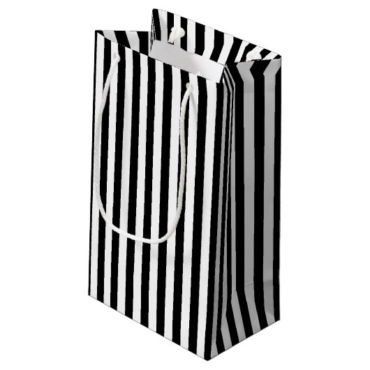 Petit Sac Cadeau Bandes verticales de taille moyenne noire et blanc (Dos Angle)