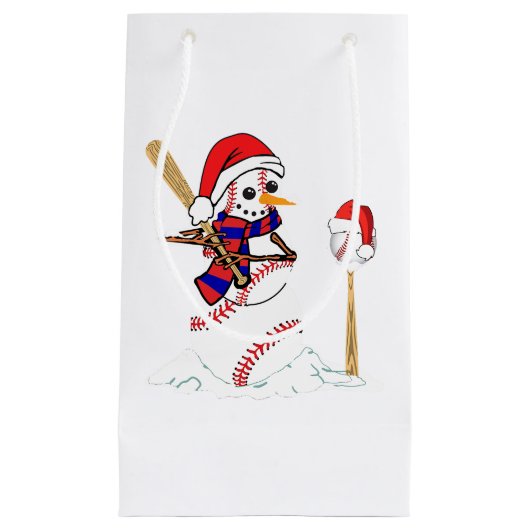 Petit Sac Cadeau Baseball Noël Snowman Jouer Baseball (Devant)