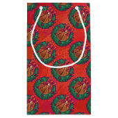 Petit Sac Cadeau Basket-ball à Holly Wreath Motif sur Red (Dos)