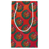Petit Sac Cadeau Basket-ball à Holly Wreath Motif sur Red (Devant)