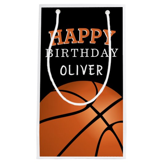 Petit Sac Cadeau Basketball Sports heureux Anniversaire Nom (Devant)