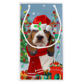 Petit Sac Cadeau Basset Hound Dog en neige avec cadeaux de Noël (Dos)