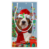 Petit Sac Cadeau Basset Hound Dog en neige avec cadeaux de Noël (Devant)