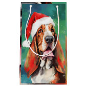 Petit Sac Cadeau Basset Hound Peinture de Noël (Devant)