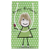 Petit Sac Cadeau Bâton d'anniversaire fille avec verre à vin (Devant)