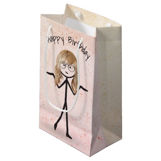 Petit Sac Cadeau Bâton fille d'anniversaire avec cheveux (Devant Angle)