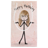 Petit Sac Cadeau Bâton fille d'anniversaire avec cheveux (Devant)