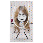 Petit Sac Cadeau Bâton fille d'anniversaire avec verre à vin (Devant)