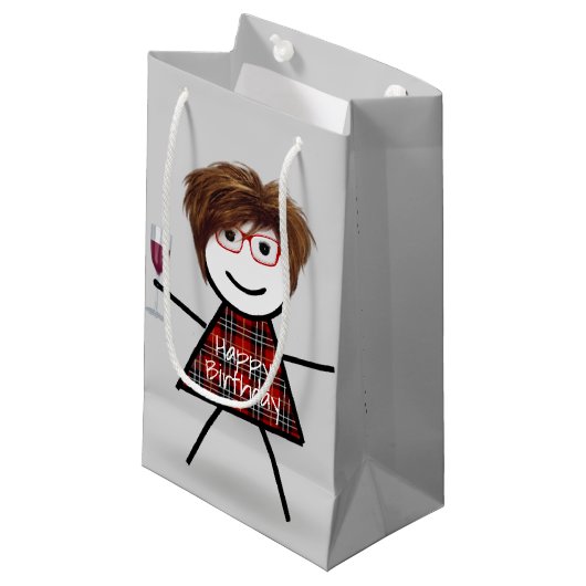 Petit Sac Cadeau Bâton fille d'anniversaire avec verre à vin (Devant Angle)