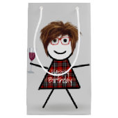 Petit Sac Cadeau Bâton fille d'anniversaire avec verre à vin (Devant)