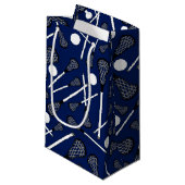 Petit Sac Cadeau Bâtons de lacrosse de bleu marine (Devant Angle)