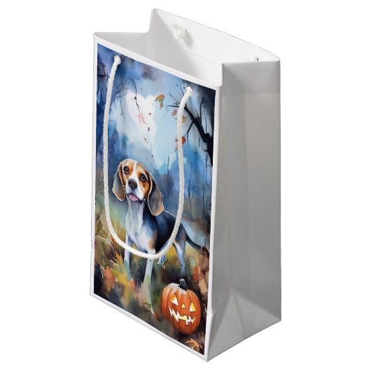 Petit Sac Cadeau Beagle d'Halloween avec peur Citrouille (Devant Angle)