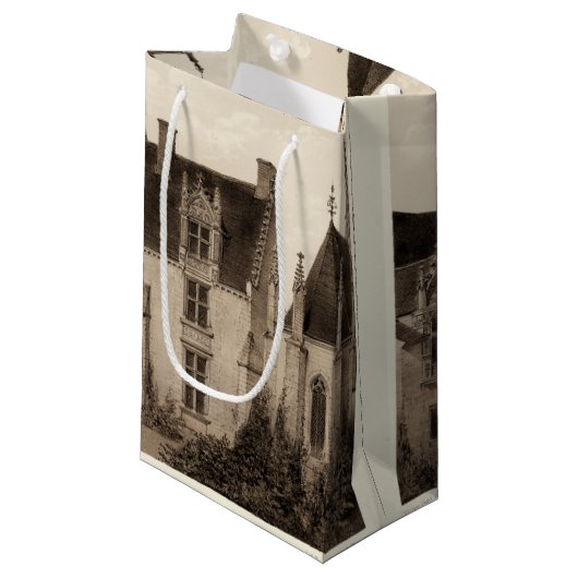 Petit Sac Cadeau Beau Château français à Sepia Tones (Devant Angle)