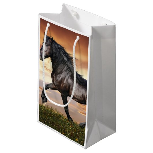 Petit Sac Cadeau Beau Cheval Noir (Devant Angle)